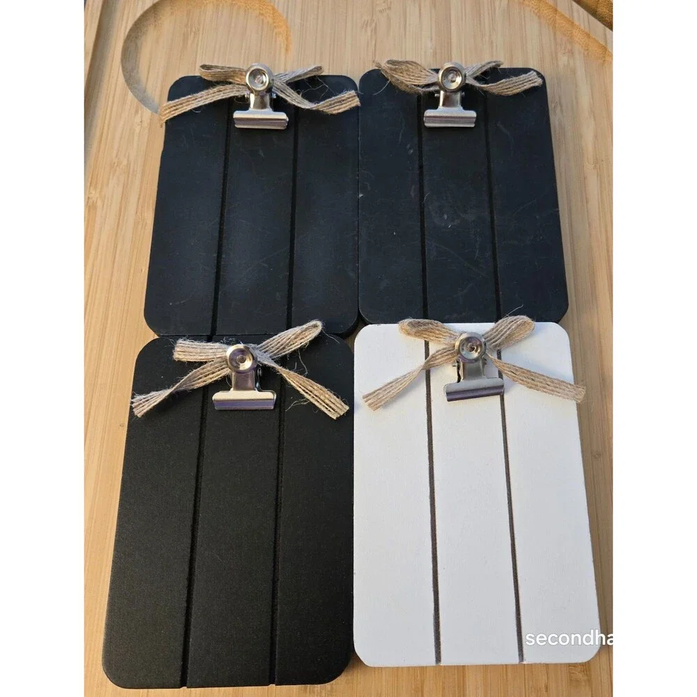 Mini Wood Clipboards Photo Frame Lot 4 Magnetic Burlap Bow Rustic Wallet BK/WH